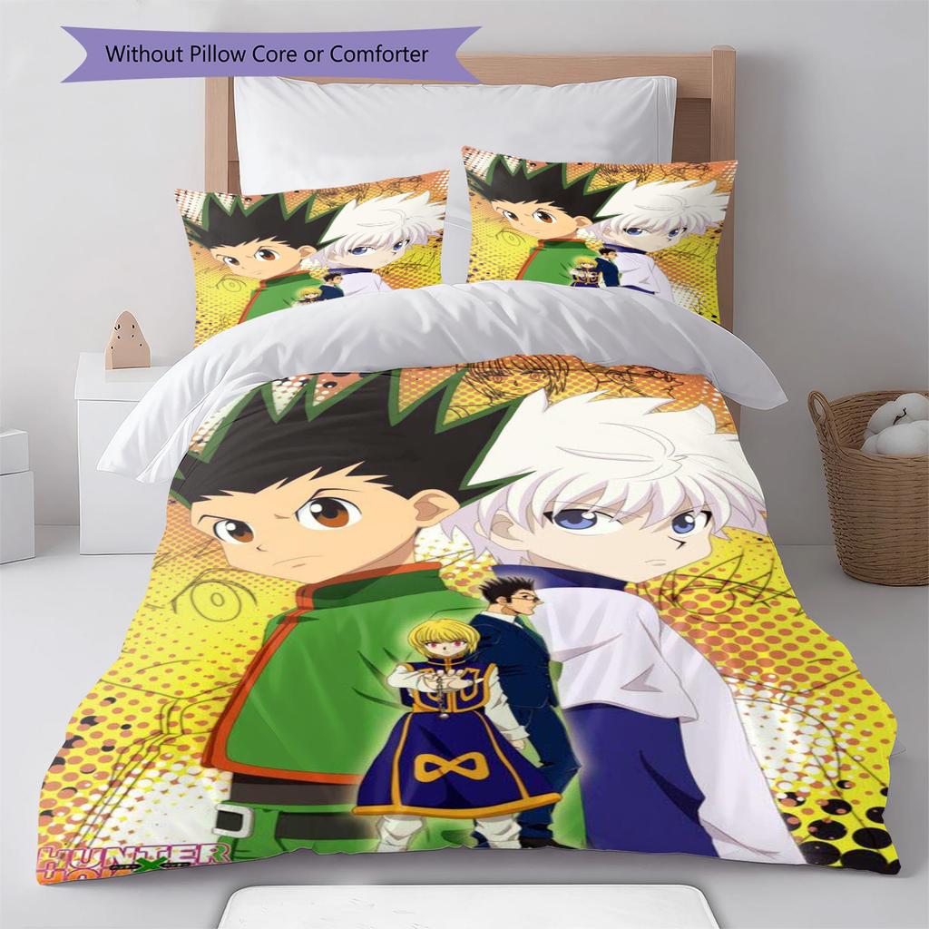 Anime HUNTER×HUNTER Pattern Bedding Set Quilt Cover Pillowcase Home Decor Gift (1 * Duvet Cover + 2 * Pillowcase, Without Core)