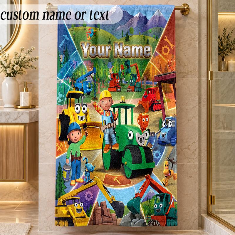 Beach TowelBob the Builder Custom Name Text Personalized Soft Towel for Beach Pool Indoor Home Decor Gift