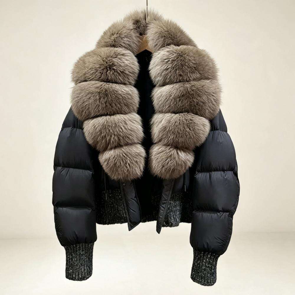 European and American natural real fox fur collar white duck down jacket women's short foreign style fashionable versatile warm jacket