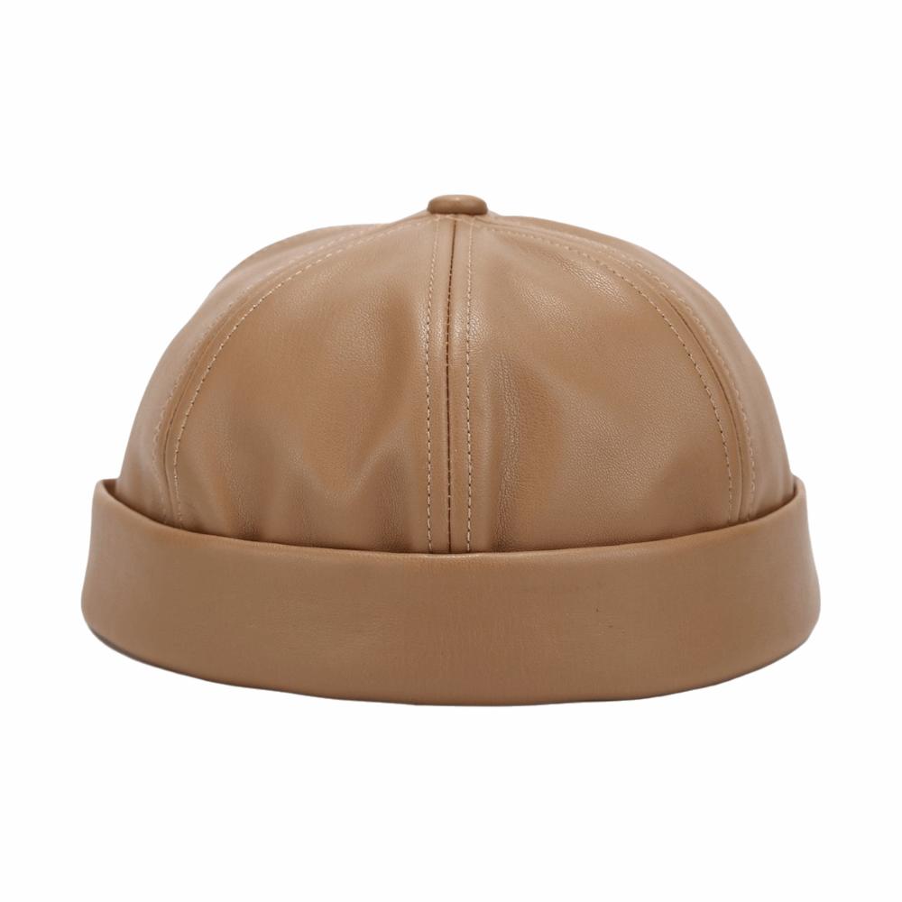 Leather Brimless Round Landlord Hat Solid Color Trendy Cap New Melon Skin Hat Unisex