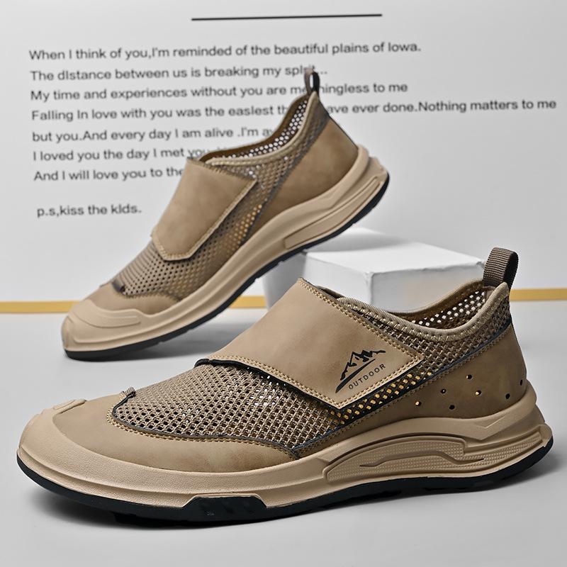

Mesh shoes men s 2025 new summer breathable hollow leather shoes soft sole one pedal non-slip bag head outdoor casual shoes 46