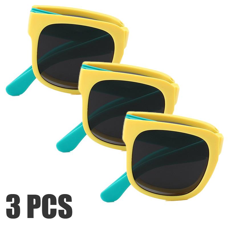3PCS Foldable Pocket Sunglasses for Kids Boys Girls Outdoor Travel Goggle Shades Eyewear Square Frame UV Protection Sun Glasses
