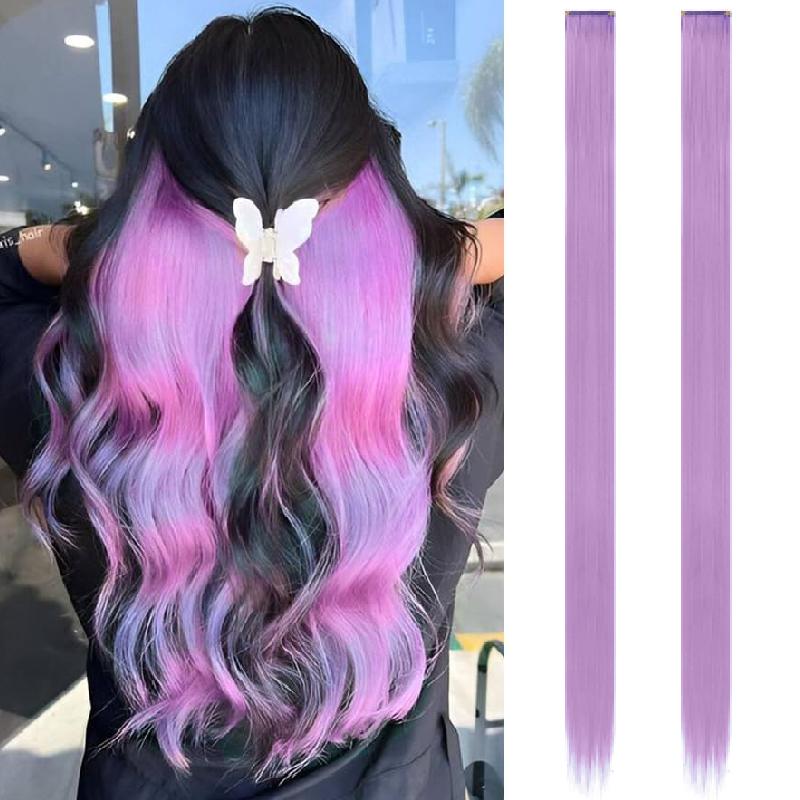 Aosiwig 2 STÜCKE Clip-In Haarverlängerungen Bunte Party-Highlights Gerade Regenbogen-Haarteile Festival Halloween Cosplay Für Frauen Mädchen