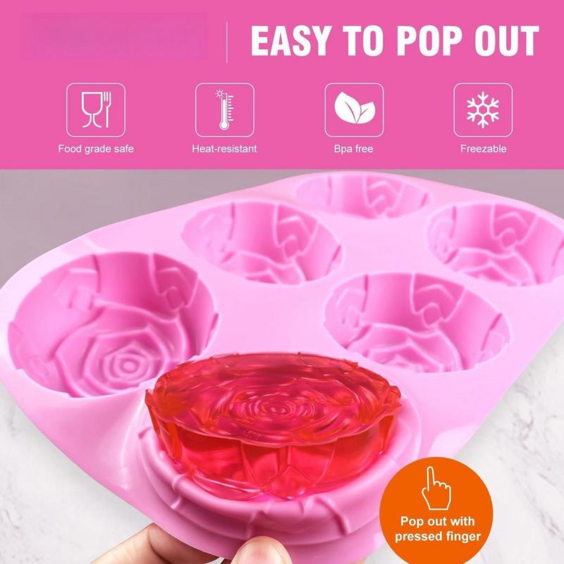 Rose Ice  Mold 6 Grids Rose Flower Silicone Mould Ice Tray Flower Ice Ball Mold  for  Cookies Chocolate Cake Molds Summer Drinks