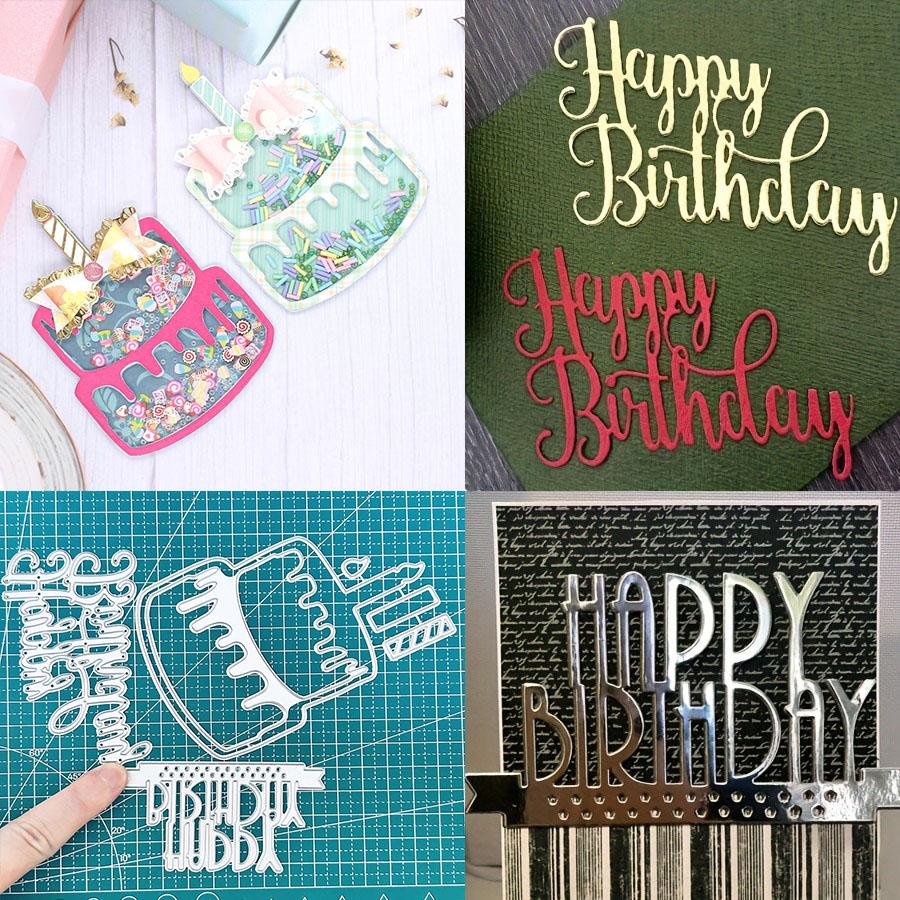 3pcs/set Happy Birthday and Cake Metal Cutting Dies Scrapbooking Stencil Die Cuts Card Embossing Photo Album Template Mold Decoration Craft