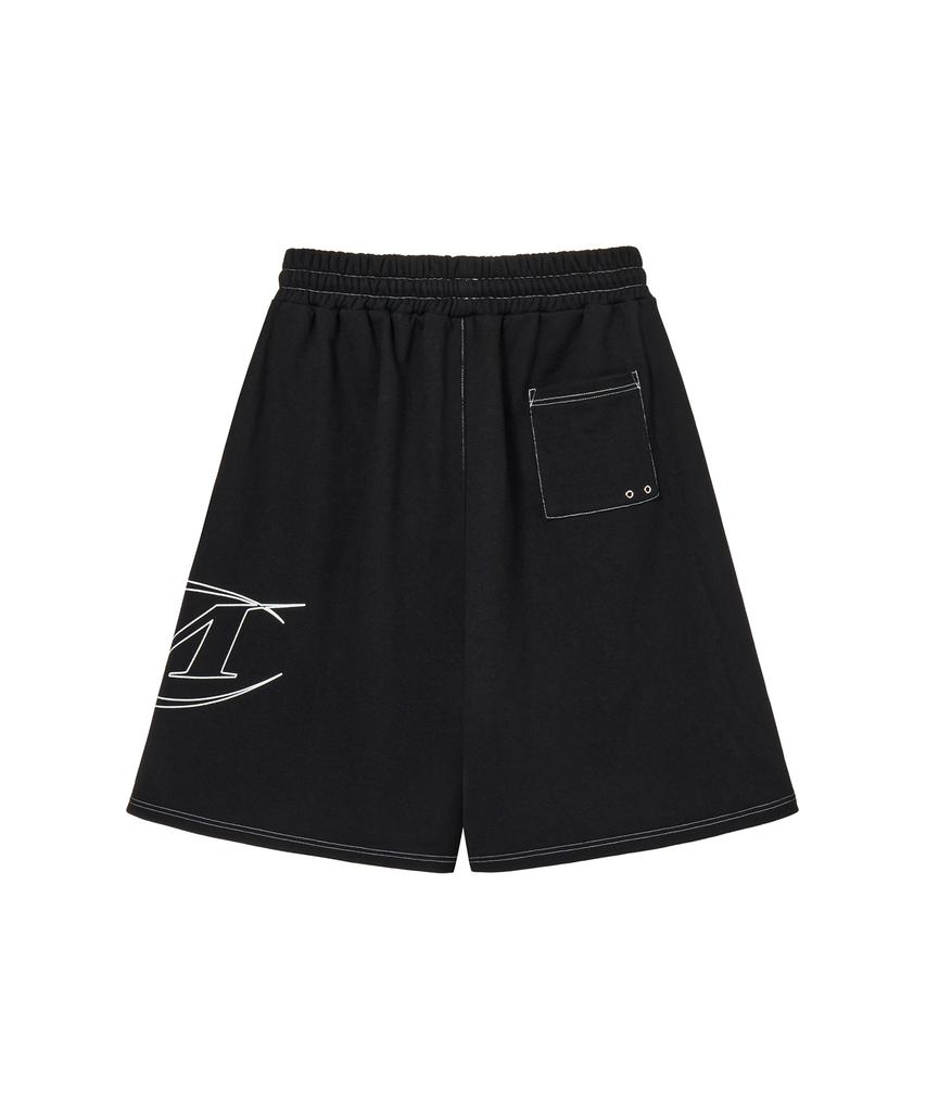 Mihag Stroke Logo Stitch Bermuda Shorts (Black)