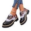 Women's Wide Width Brogue Shoes, Floral Embossed Leather Oxfords, Color Blocking Round Toe Lace-Up Flats