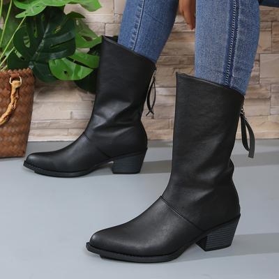 Fashion Fashion Chunky Heeled Riding Boots Women Black Brown PU Leather Mid Calf Boots Woman Autumn Winter Back Zippper Botas Mujer 2024