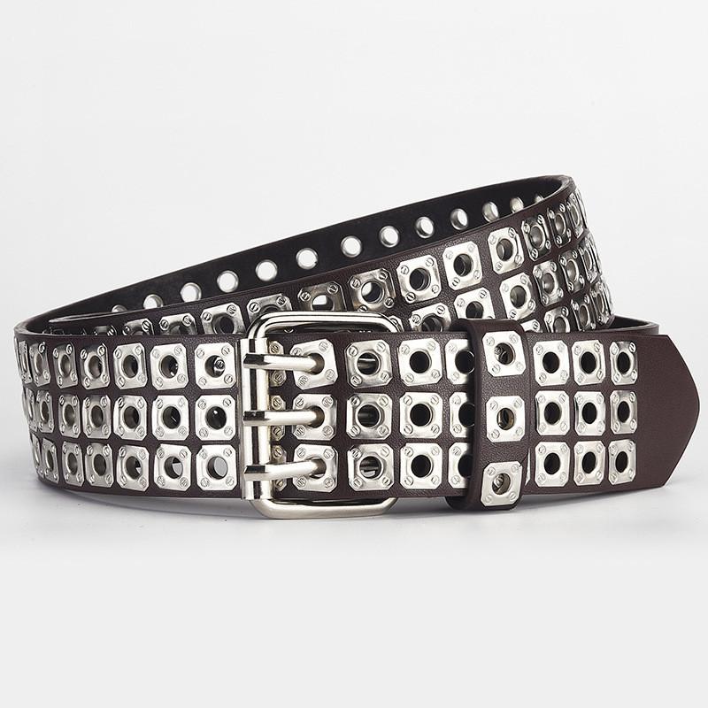 Unique And Stylish Pu Leather Belt With Rivets And Eyelets For Men And Women