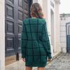 New Fall Winter Women Loose Knitted Long Sleeve Sweater Dress Plaid Contrast Color Bottoming Sizes S to L