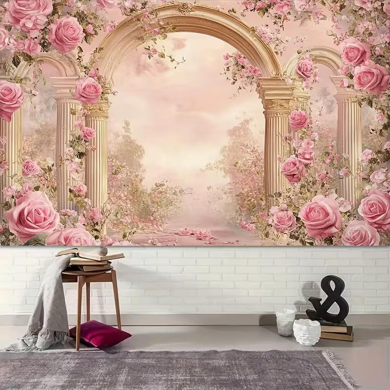 2D Vintage Rose Garden Backdrop for Photo Studio & Live Stream Decor
