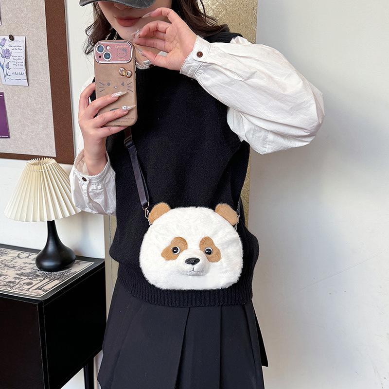 Simulated Panda Plush Cartoon Backpack Children's Schoolbag Cute Crossbody Shoulder Bag Girl Hand Gift Doll Machine