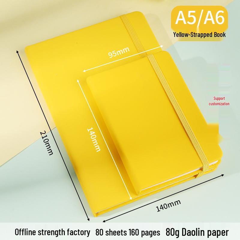 A5 Custom Logo Strap Notebook Business Office Thick Diary Notepad A6 (14x9.5 cm) жёлтый