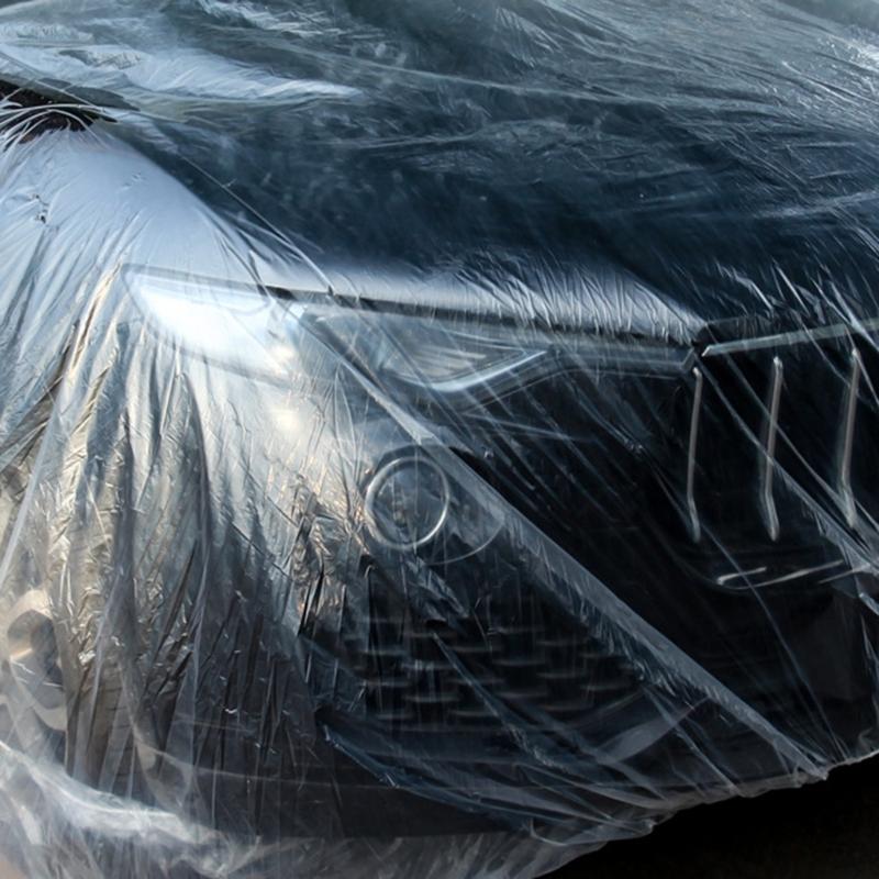 Upgraded Elastic Band Clear Plastic Disposable Universal Car Covers Rain Dust Garage Cover Waterproof Temporary Durable