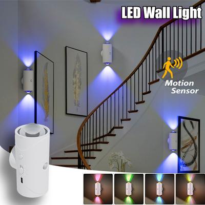 Bewegungssensor Wandleuchte LED Wandleuchten RGB Warmlicht Heimdekoration Licht Auf und Ab Nachtlicht Wiederaufladbar für Treppe Veranda