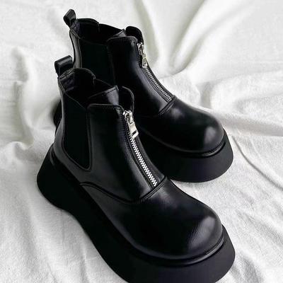2025 Damskie buty Martin Chelsea w stylu brytyjskim: Okrągły nosek, gruba podeszwa, podwyższające, botki za kostkę typu komin na jesień/zimę.