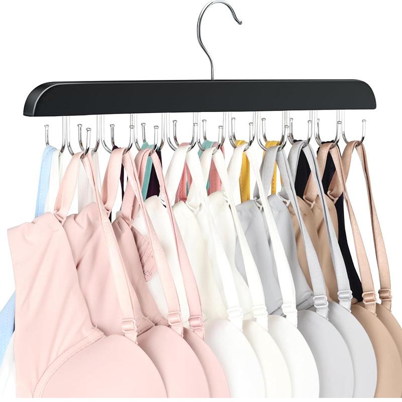 Storage Rack Holder Wooden Clothes Hanger with 20 Hooks Rotating Closet Organizer Space-Saving Hanger for Tank Tops Underwear