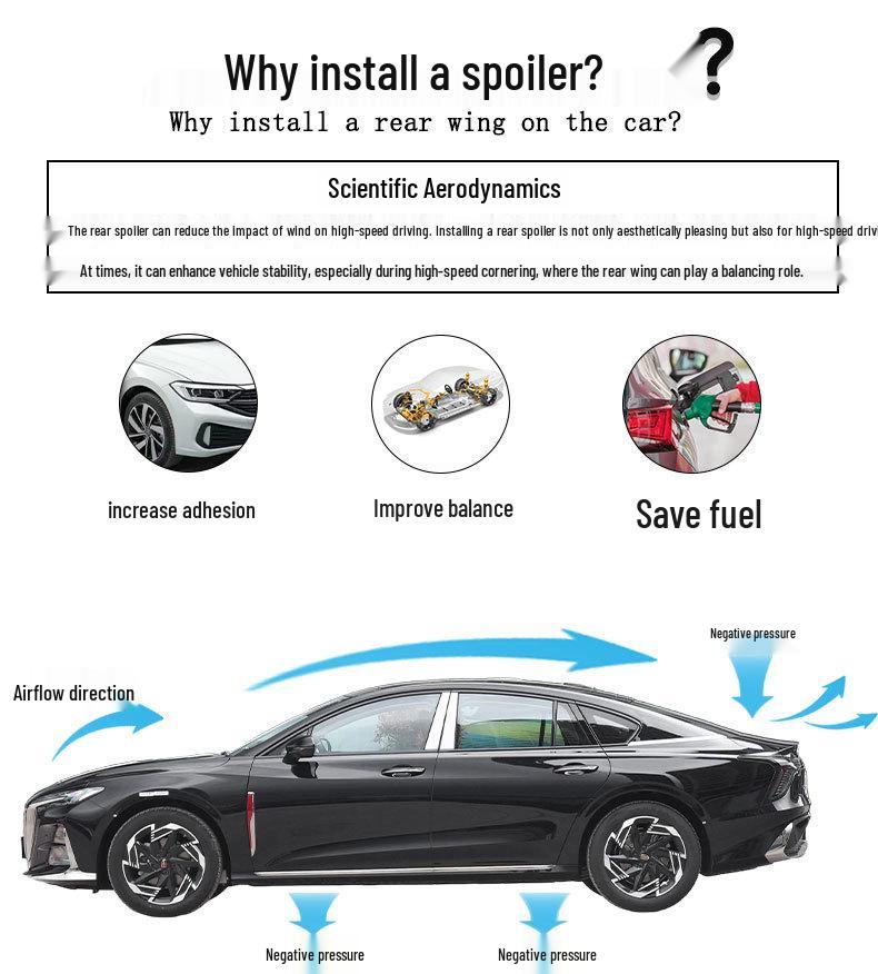Universal Carbon Fiber Rear Spoiler for Hongqi H6 - No-Drill Wind Deflector