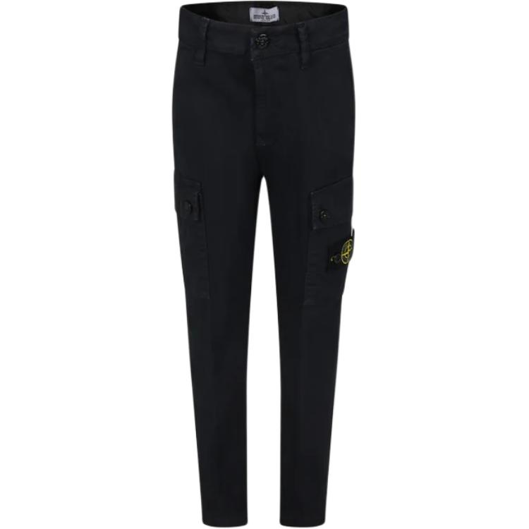 Stone Island Kids Solid Color Mid-Rise Zipper Fit Casual Pants Kids bottoms Blue 811630115-V0120