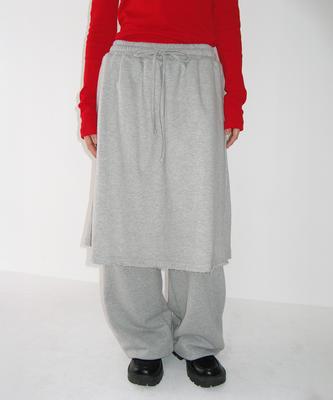 RONRON Layered Skirt Sweat Pants Gray