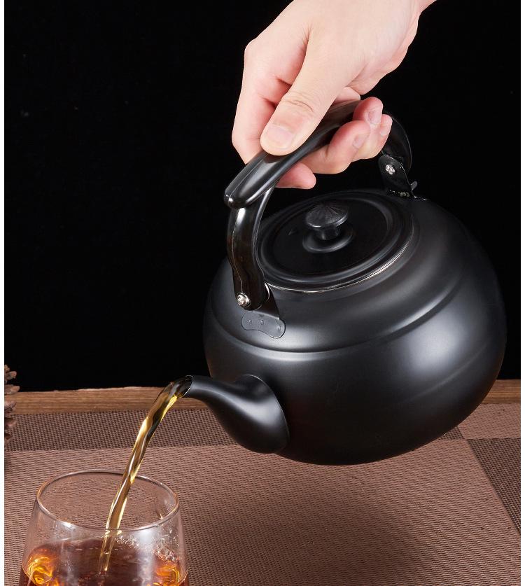 Thickened Stainless Steel Black Classical Teapot for Restaurant and Hotel, Induction-Compatible, Small Tea Art Kettle.