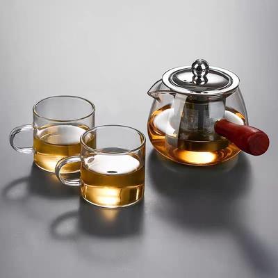 Clear Glass Chinese Tea Set, 1 Pot Add 2 Teacups or 4 Cups, Household Heat Resisting Teaware for Puer, Drinkware, Easy Using