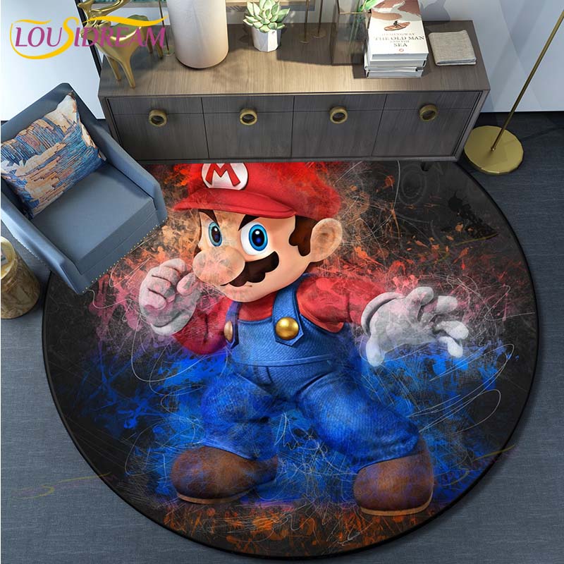 Cartoon Mario Bros Round Carpet Floor Mat Bedroom Flannel Animal Rug Anti-Slip Baby Play Mat Kids Room Decoration Mats