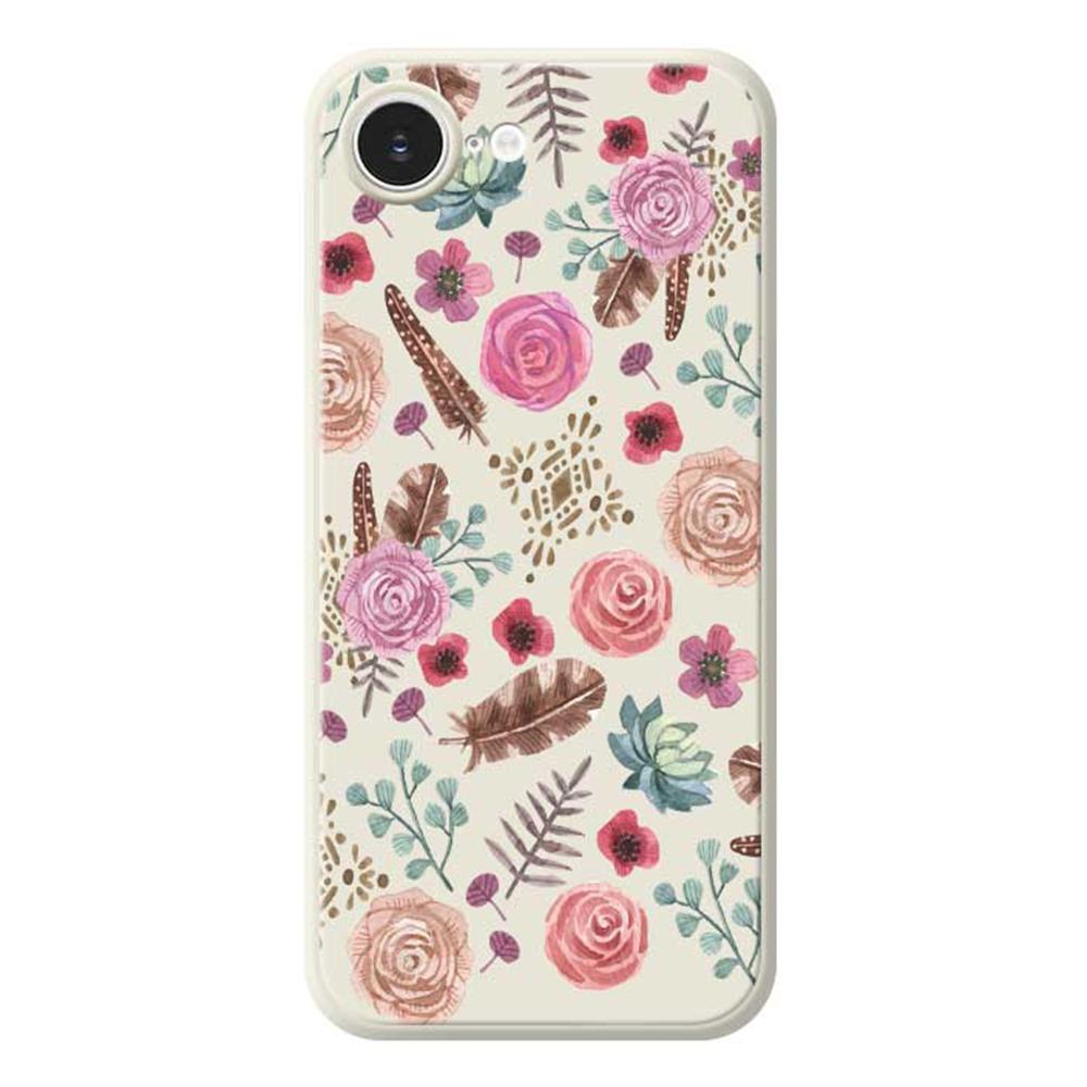 

For iPhone 16e Case Various Flower Pattern Printing Straight Edge TPU Phone Back Cover Beige