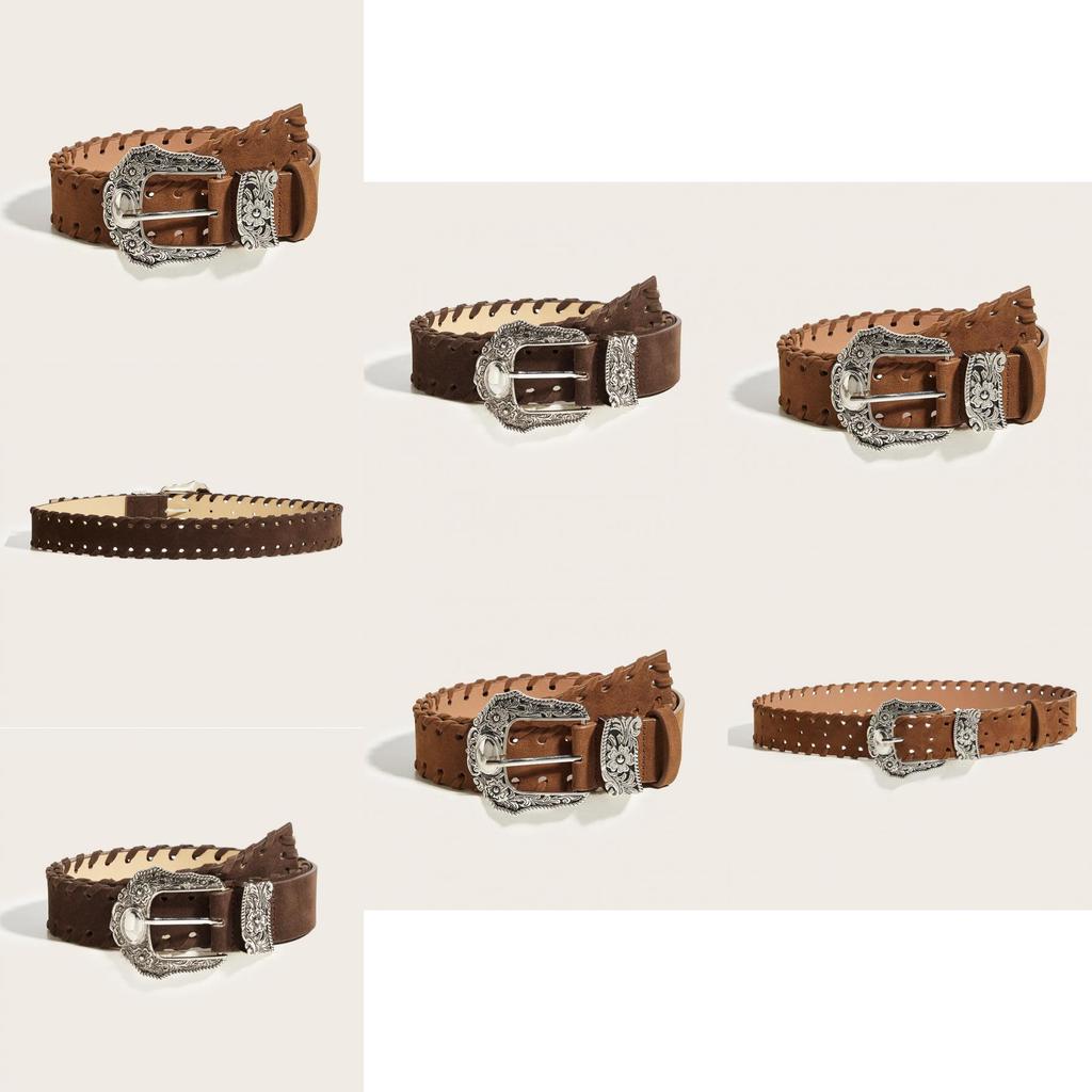 Fashionable Carved Metal Buckle Women Casual Suede Waist Belt For Fashionable Workday Attire