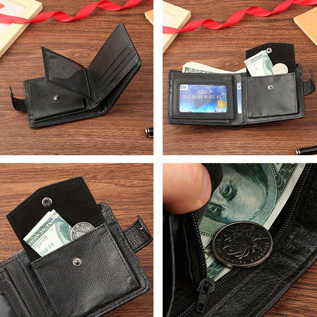 1pc Minimalist Fashionable Men's Wallet, PU Leather Short Wallet with Zipper Buckle, Coins Wallet Card Bag