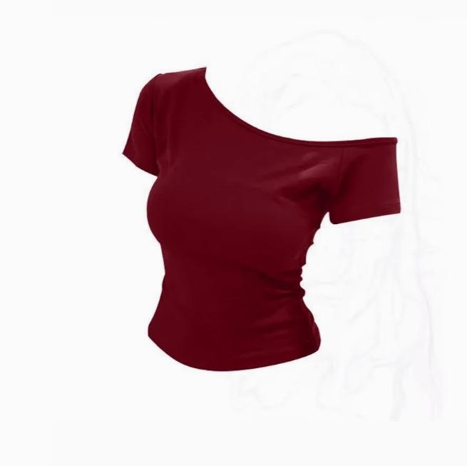 Rippstrick Baumwolle Sommer Off-Shoulder Damen Slim Fit Body Sommer Kurzarm T-Shirt Damen Sexy Basic T-Shirts Koreanischer Chic