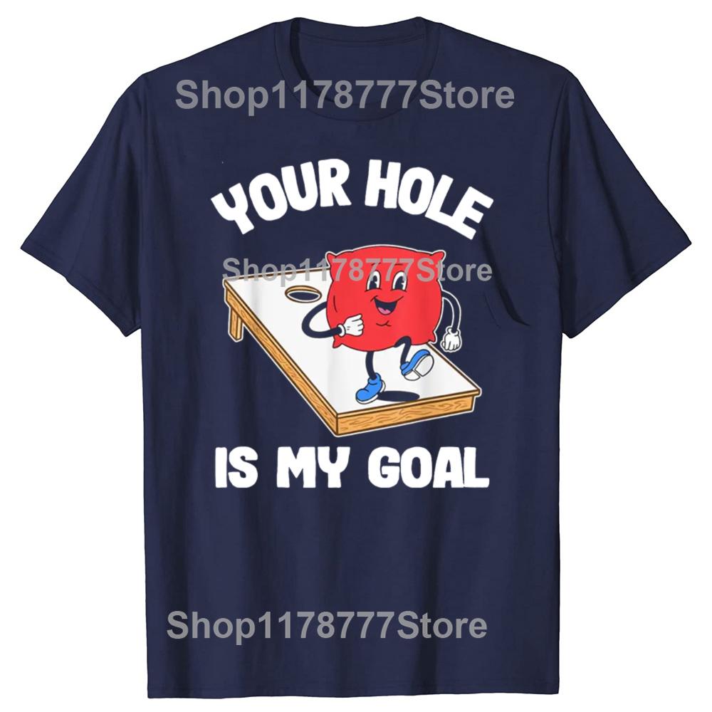 T-shirt drôle 'Your Hole Is My Goal' pour Corn Hole avec des sacs de haricots - Cadeaux d'anniversaire Vêtements pour hommes Mode Décontracté Lâche Surdimensionné