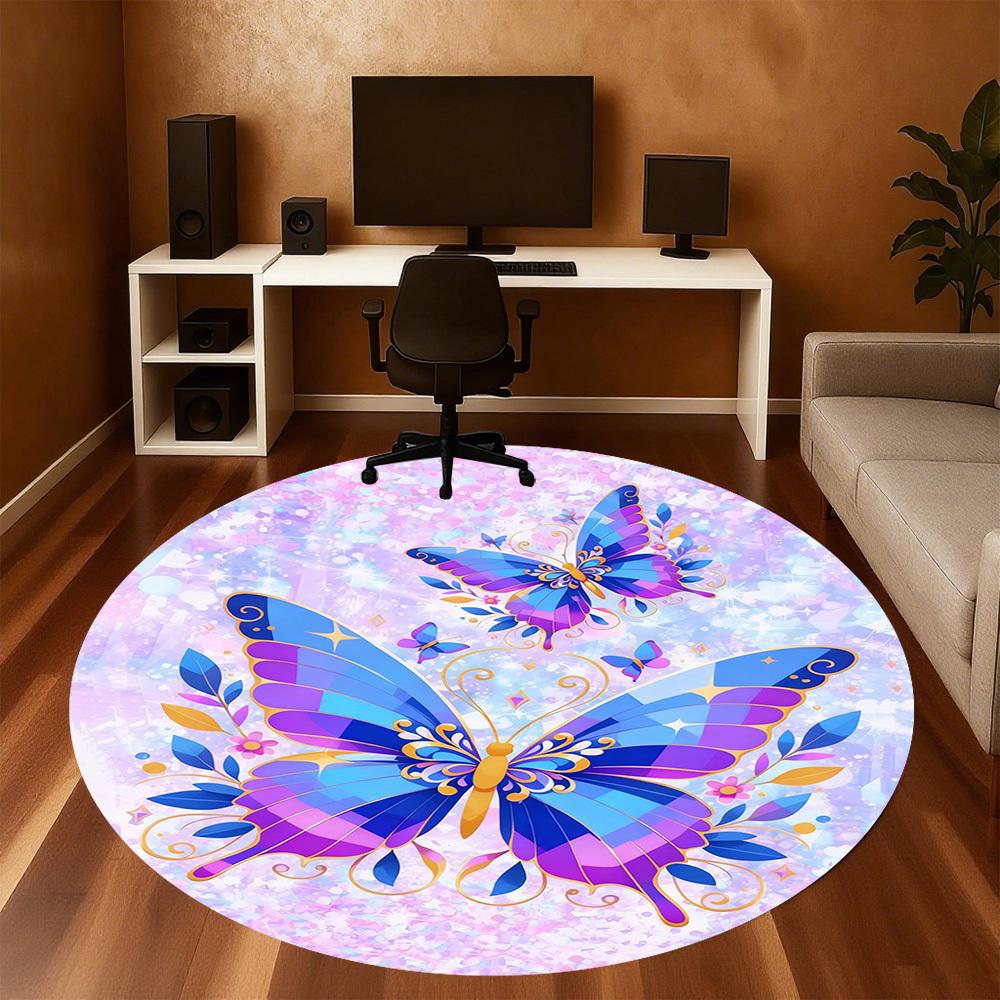 1PC Butterfly Fantasy Round Chair Mat Area Rug - Non-Slip, Floor Mat for Office, Bedroom, and Indoor Decor -Gift D1127178