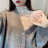 Plus Size Women's Lace Inner Shirt: Elegant Long Sleeve Mesh Top for Autumn/Winter