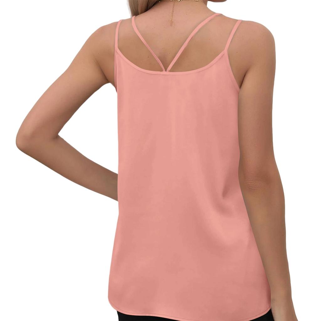 Women's Fashion Summer Beach Sleeveless Top With Double Thin Straps V-Neck Tank Top