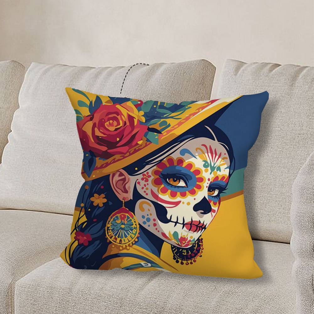 S-Skull Girl Catrina R-RoseS Pillow Case Pillow Case Living Room Sofa Cushion Cover Suitable For Home Bedroom Room Decoration