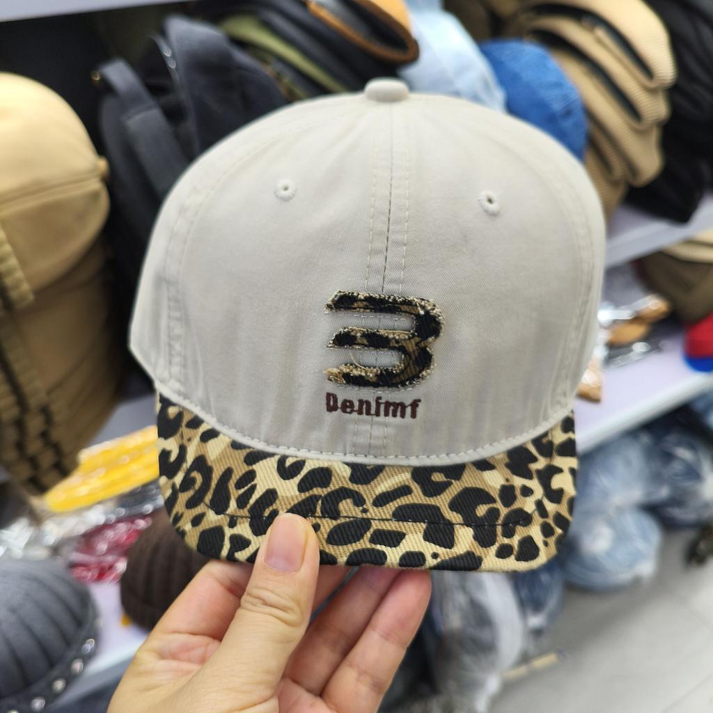 New leopard print splicing color letter embroidery soft top short hat small head circumference fashion personality trend versatile cap