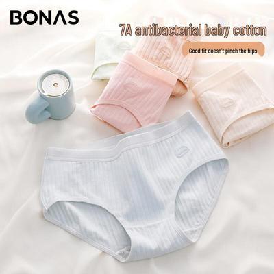 Bonaas Women's 7A Antibacterial Pure Cotton Mid-Rise Briefs 4-Pack