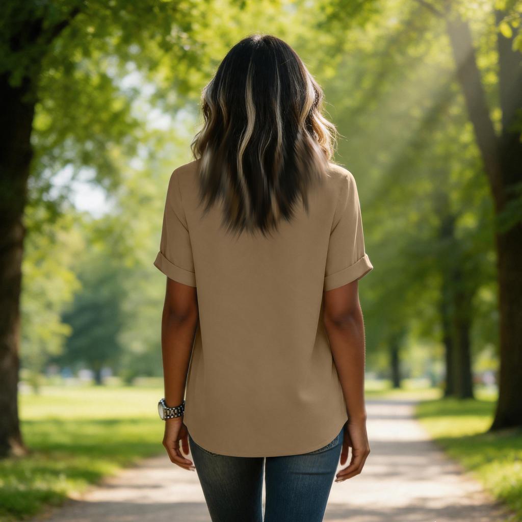 Damen V-Ausschnitt Kurzarm T-Shirt Lässiger Lockerer Sitz Fünf-Punkt-Ärmel Bluse Leichtes Weiches Stoff Oberteil für den Alltag