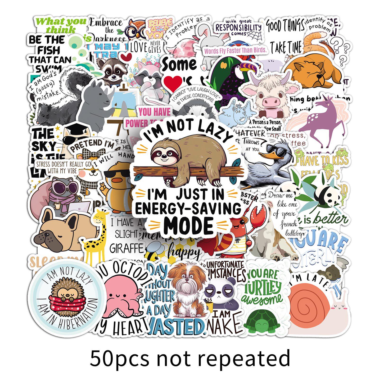 50 Fun Animal Sayings Stickers for Phone Cases, Helmets, and Desktops