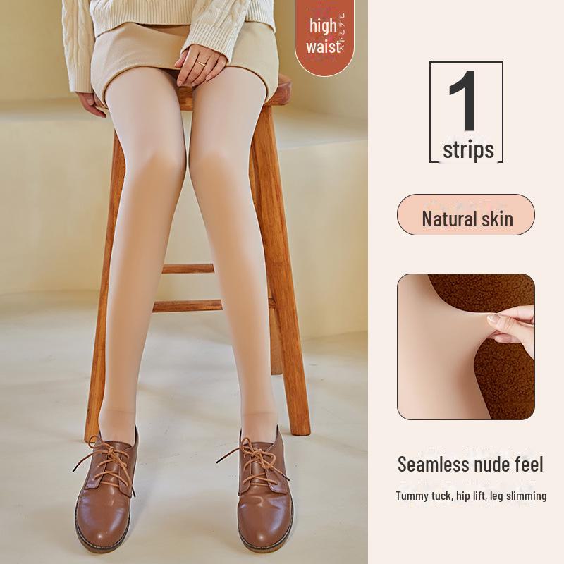 Women's Sheer Nude Leggings, Velvet-Lined for Autumn/Winter