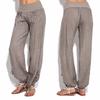 Fashion Women Solid Buttons Cotton And Linen Casual Loose Trouser Wide Leg Pants