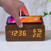 Temperature and Humidity Wireless Charging Wooden Clock Digital Clock Electronic Alarm Clock Wireless Charging Wooden Clock