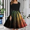 Women's Fashion Square Neck Casual Slim Halloween Printed Long Sleeve Dresses