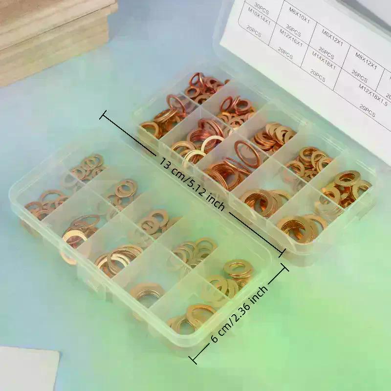 100/200 Stuks Koperen Ringen, Moeren en Bouten Met Doos M4/M5/M6/M8/M10/M12/M14 Afdichtingscombinatiekit Voor Oliecarterpluggen