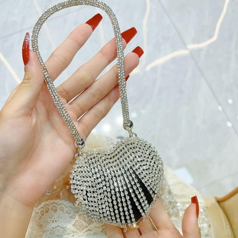 

Міні гаманець для монет, інкрустований діамантами, серце, діамантова вечірня сумка, сумка на ланцюжку, вечірня сумка, сумка до вечірньої сукні чорний