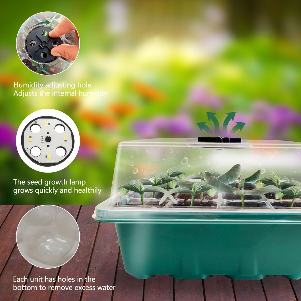 12 Hole Plant Lamp Set with LED Grow Lamp Seedling Tray Set Seedling Starter Tray