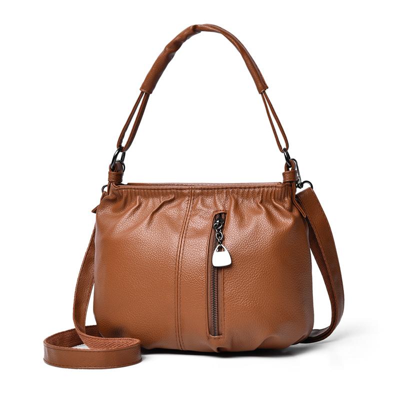 Borsa a Spalla Morbida in PU con Chiusura a Zip Frontale e Tracolla Regolabile Elegante Borsa Tote Quotidiana da Donna