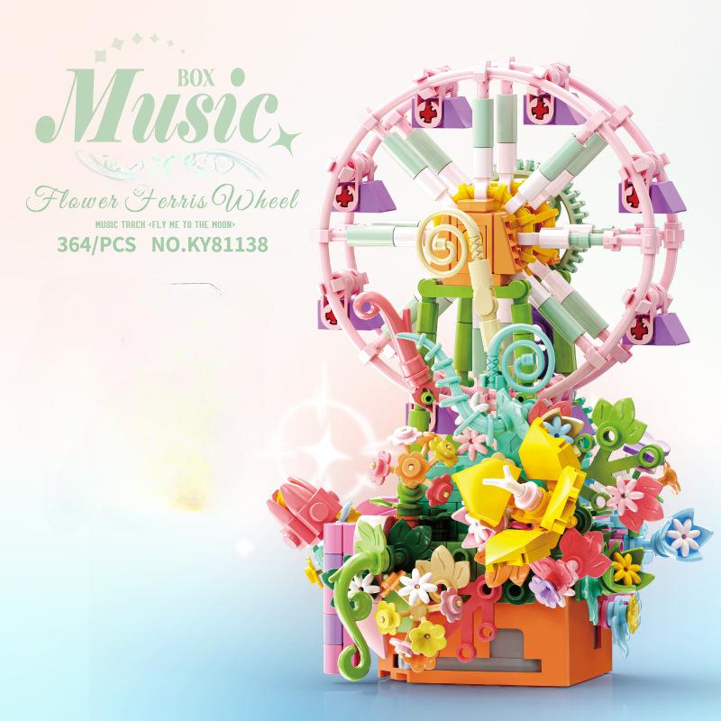 Girl Series Colorful Paradise Ferris Wheel Music Box Girl Assembled Building Blocks Toy Gift No Box