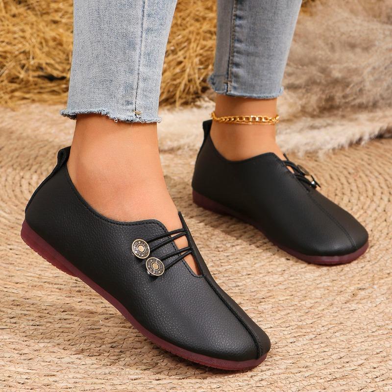 Women's Plus Size High-Quality Soft Leather Slip-On Round Toe Casual Flat Shoes Comfortable Low-Cut Versatile Walking Shoes